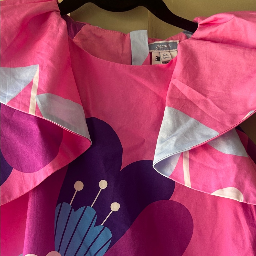 Jacadi Pink & Purple Floral Ruffle Dress with Light Blue Accents